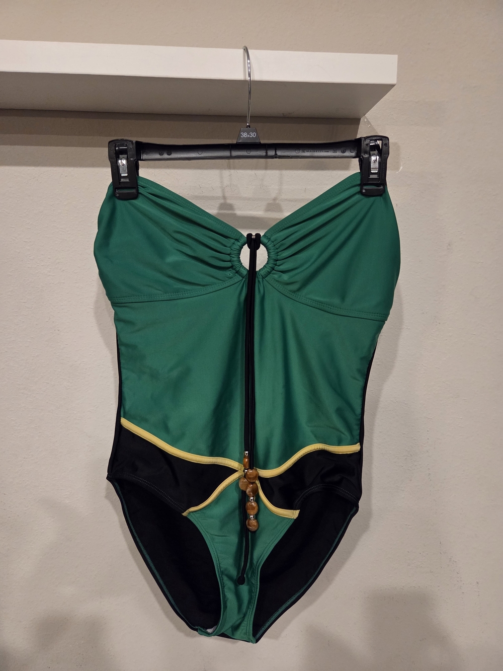 Strapless Green One-Piece Swimsuit with Contrast Trim